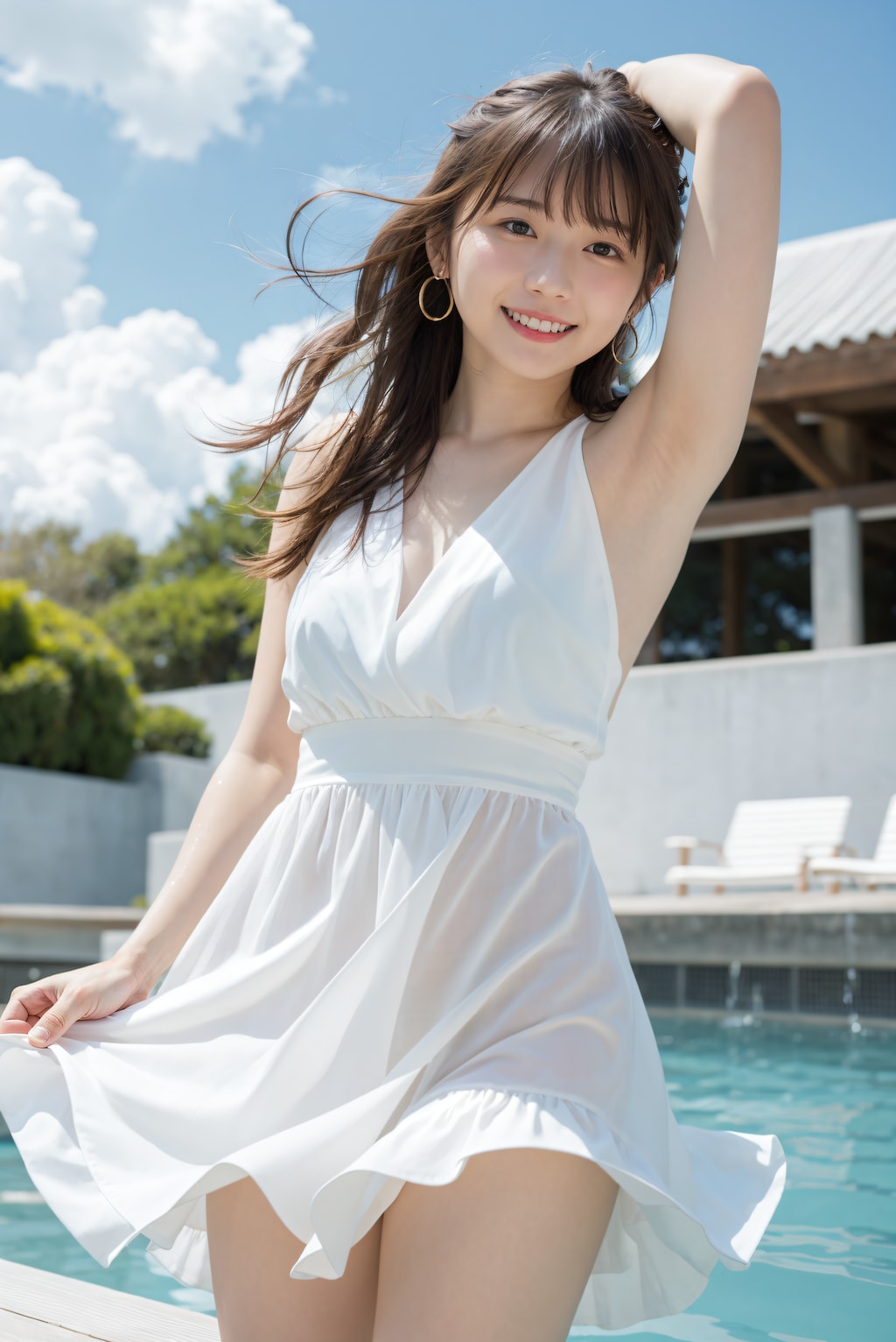 ワンピースでプール