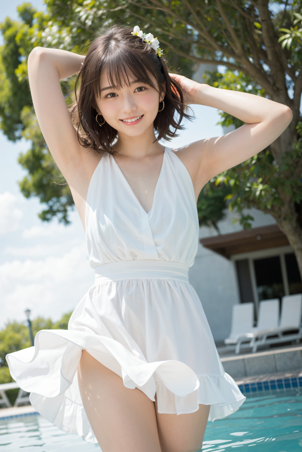 ワンピースでプール