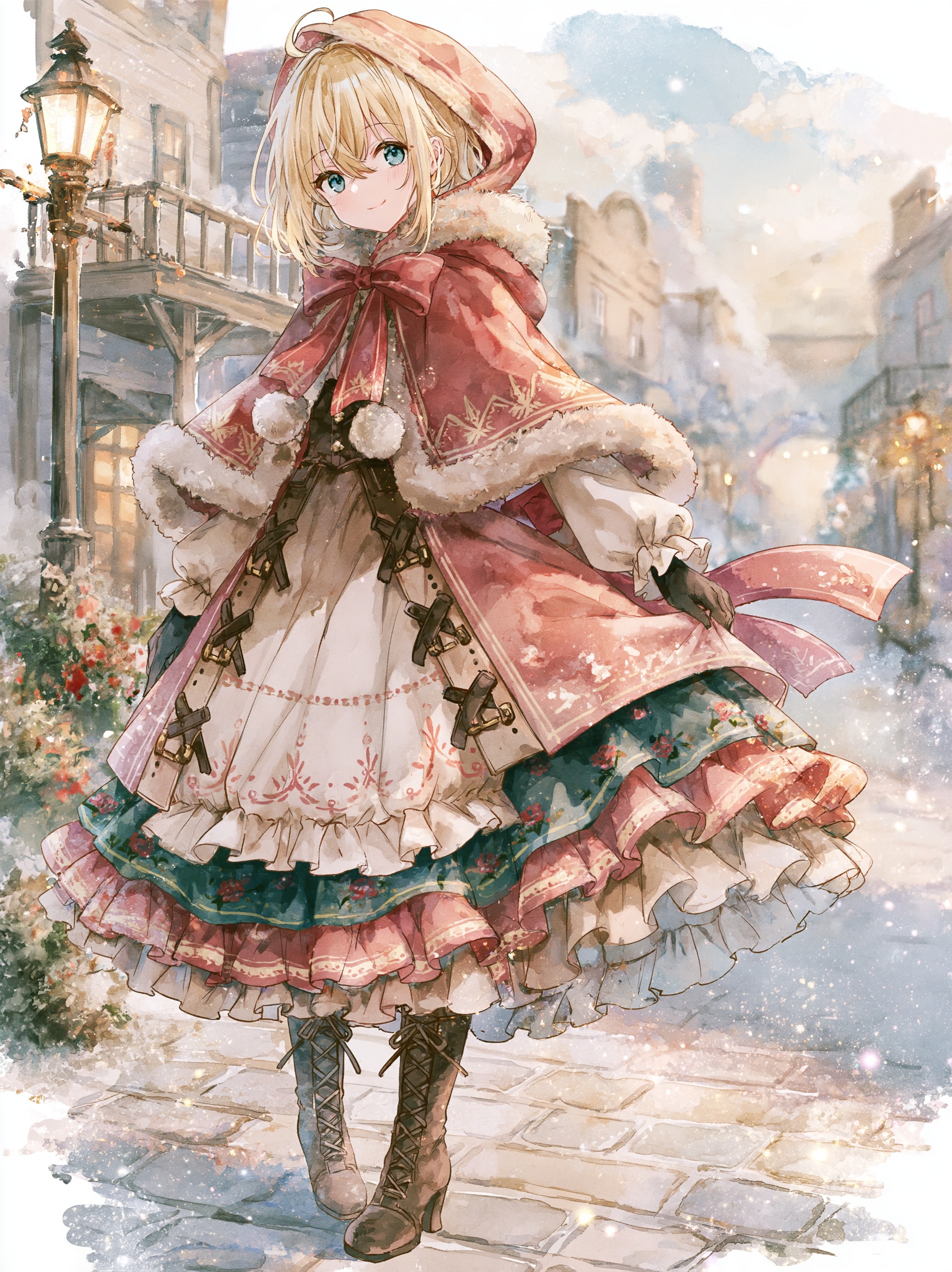 ケープをまとった少女。
