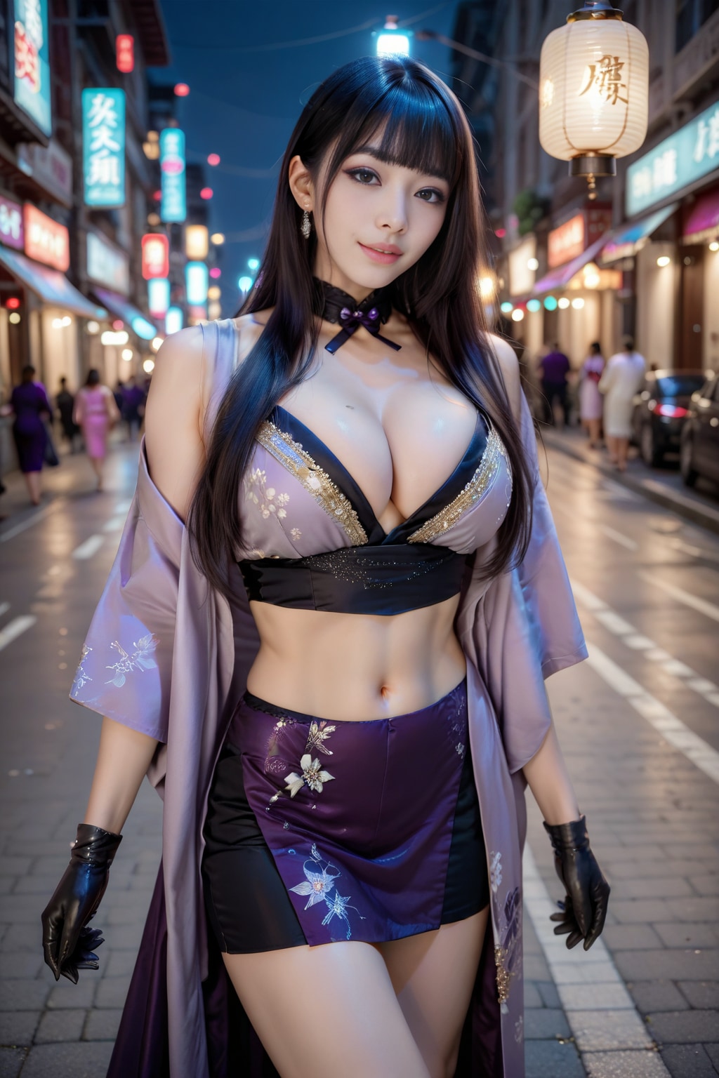 紫の和風ドレスの美女