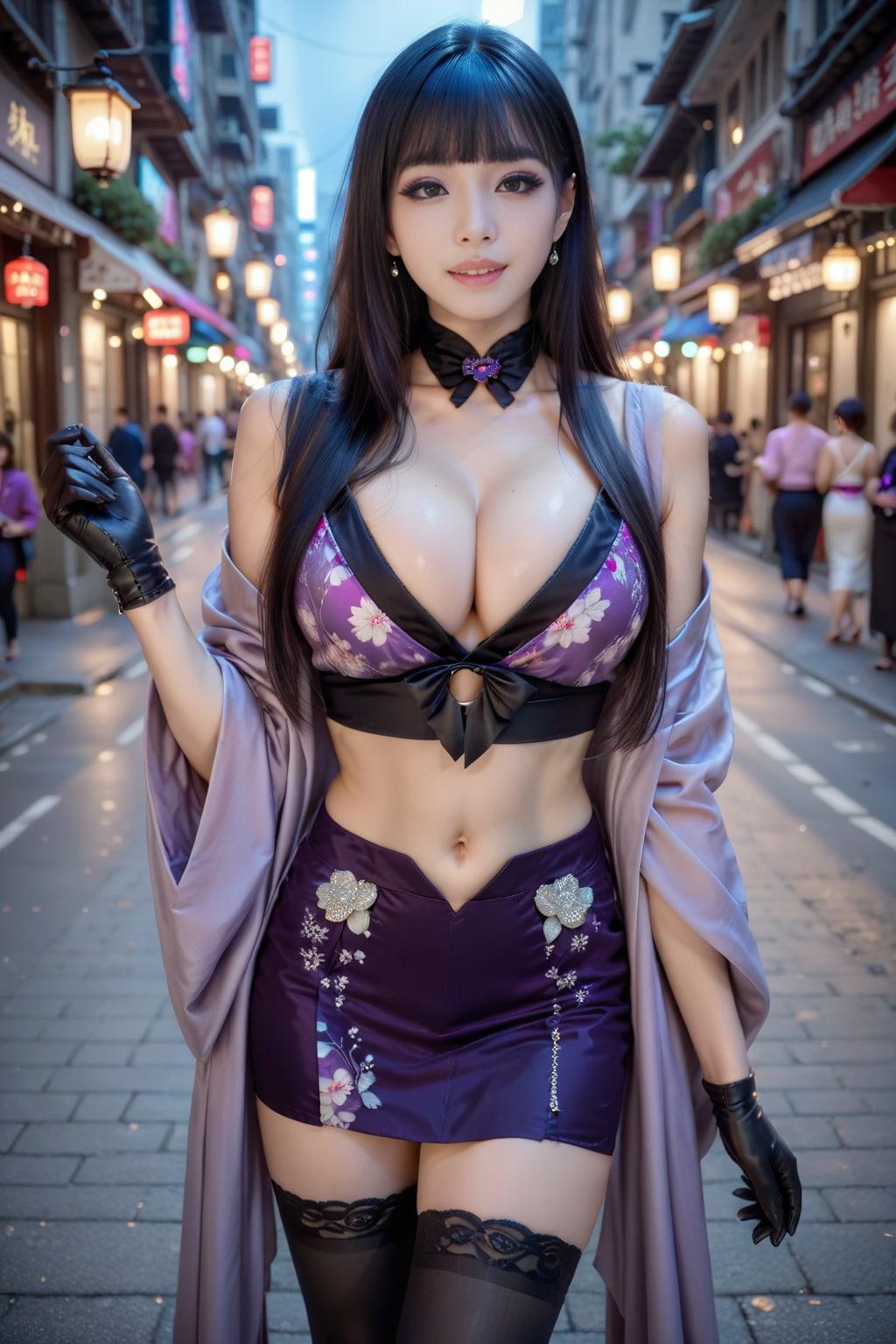 紫の和風ドレスの美女