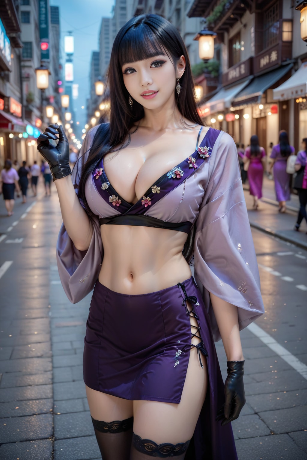 紫の和風ドレスの美女