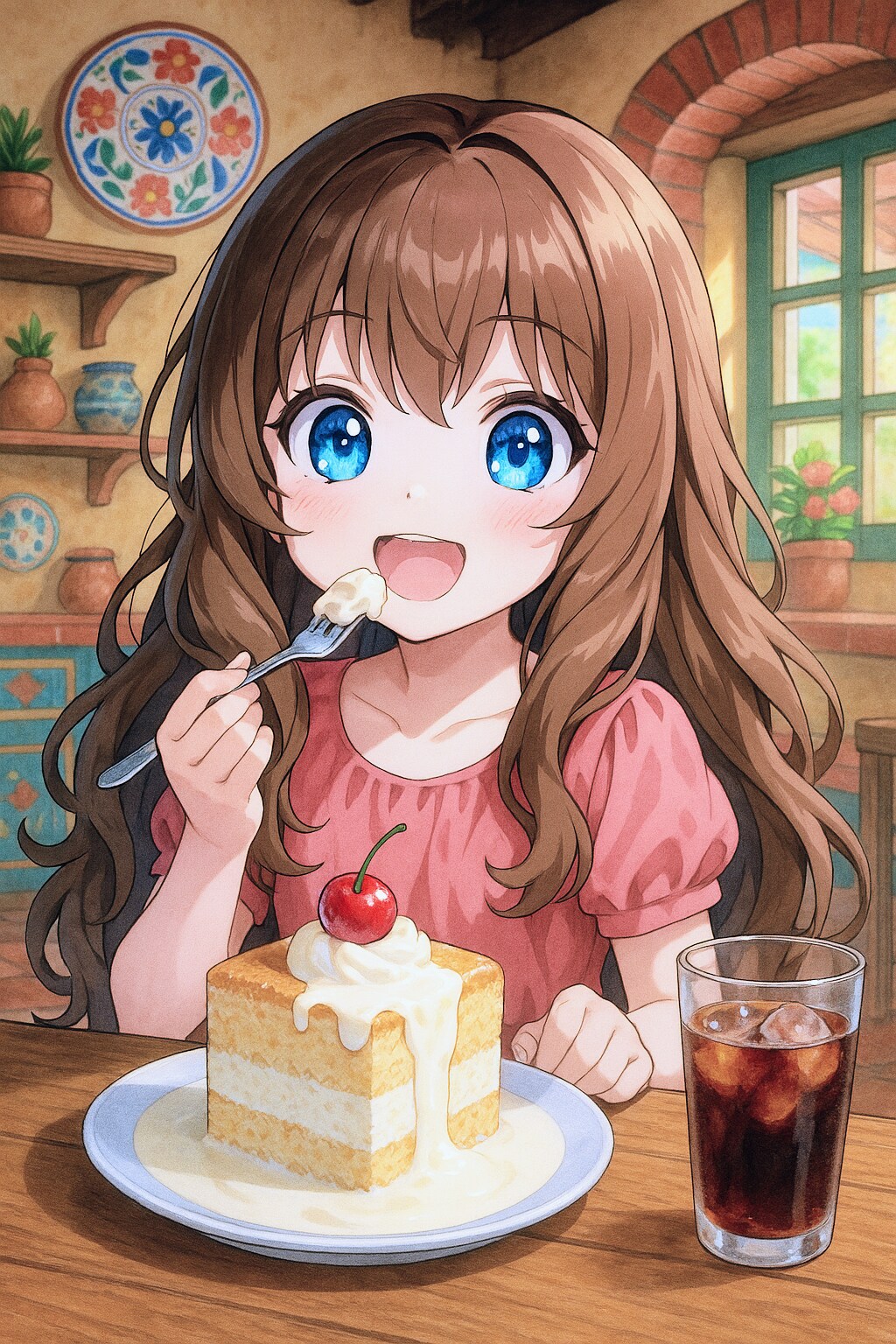 トレスレチェケーキを食べる小さな女の子