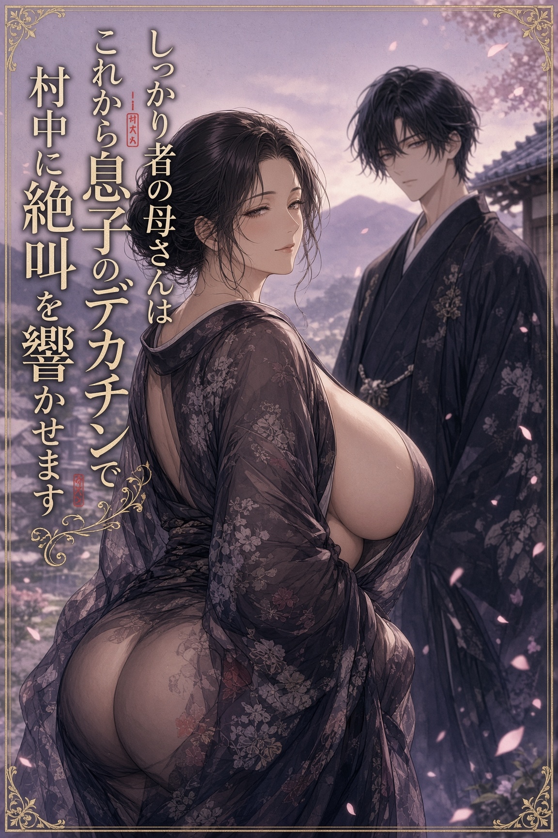 文庫本の表紙風イラスト　義母と村の掟でセックスします