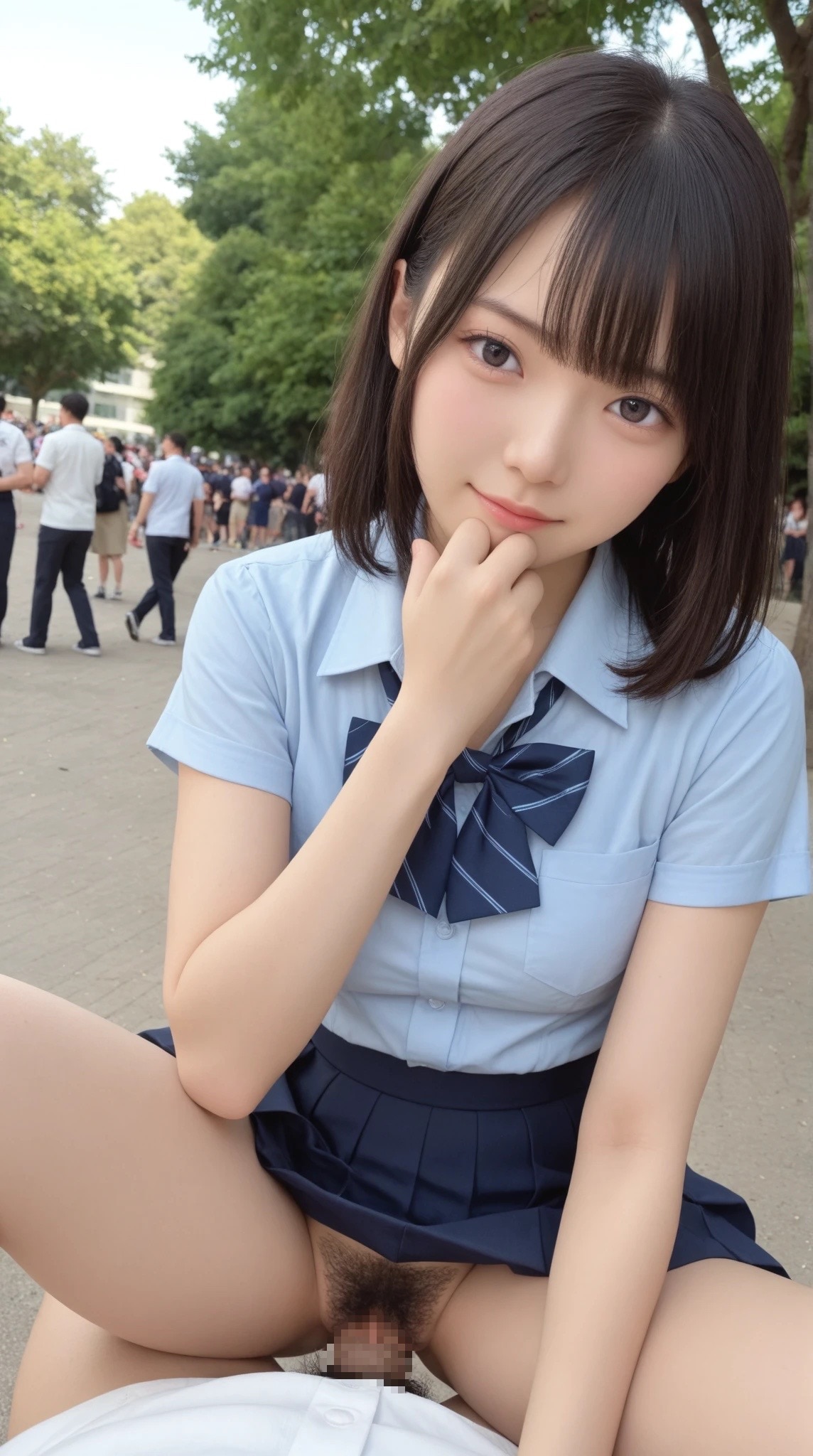 美脚で剛毛のクラスメートとノーパン公園セックス♪