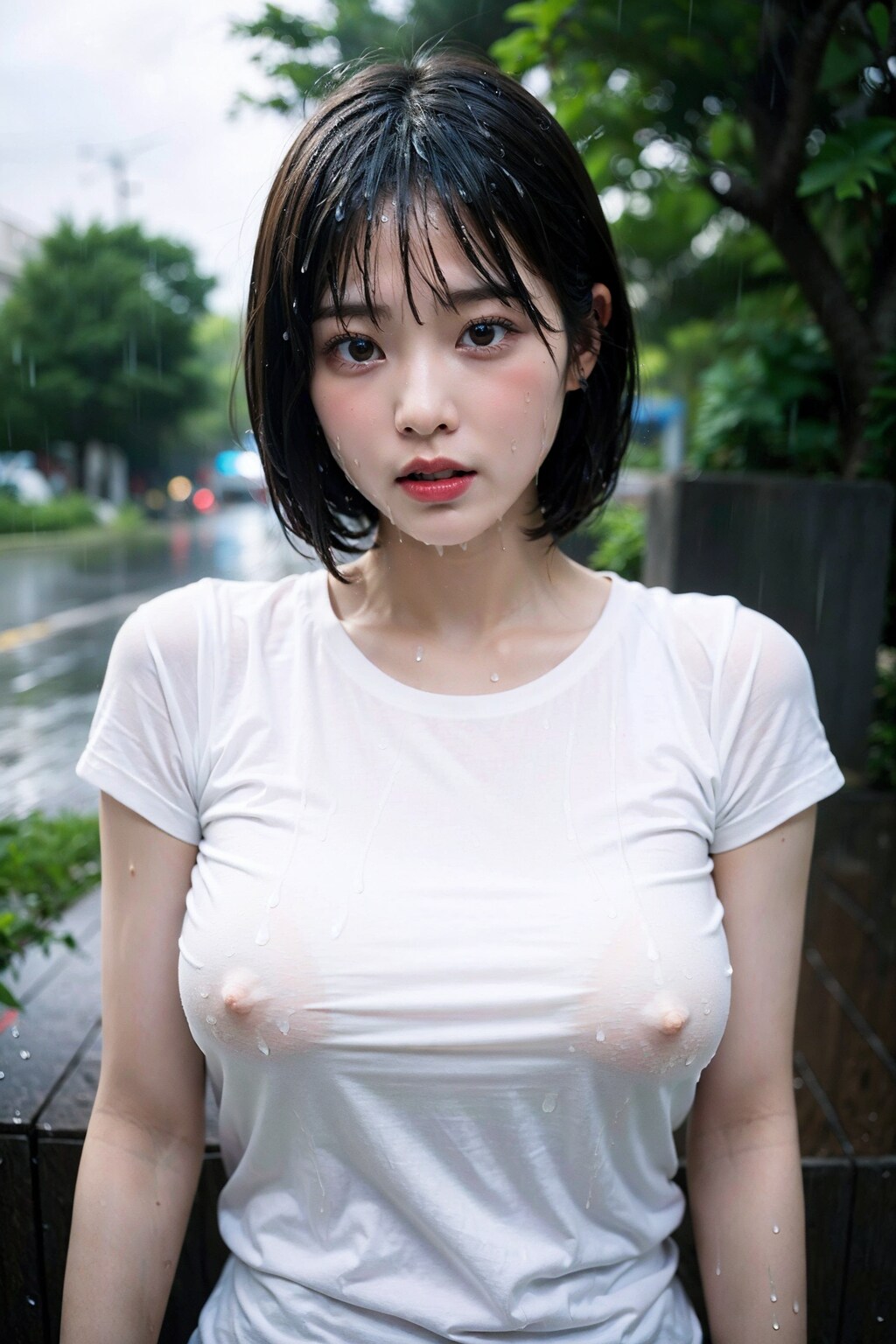 濡れ白Tで透けすぎ&ポロリ　拡大版