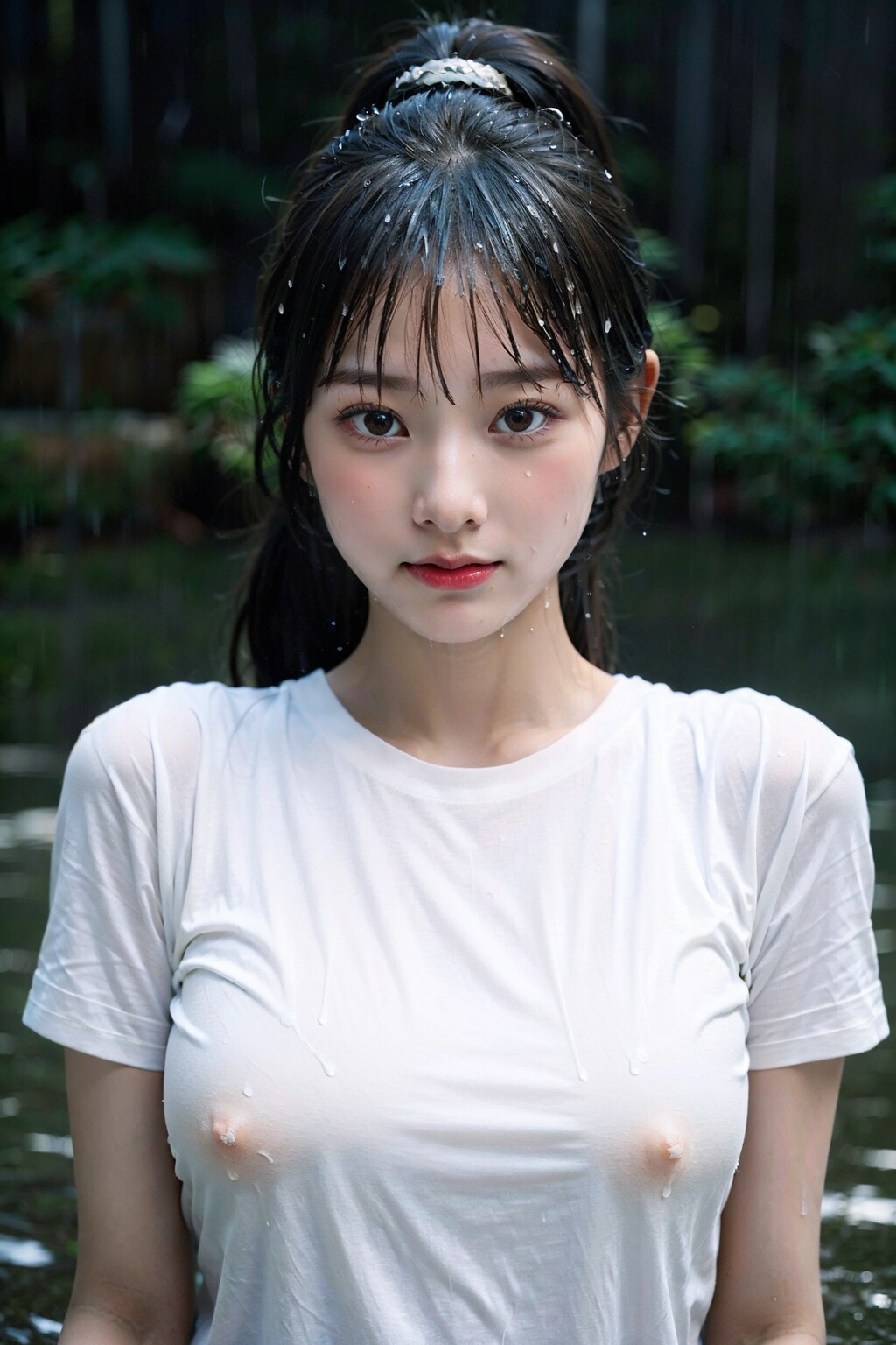 濡れ白Tで透けすぎ&ポロリ　拡大版