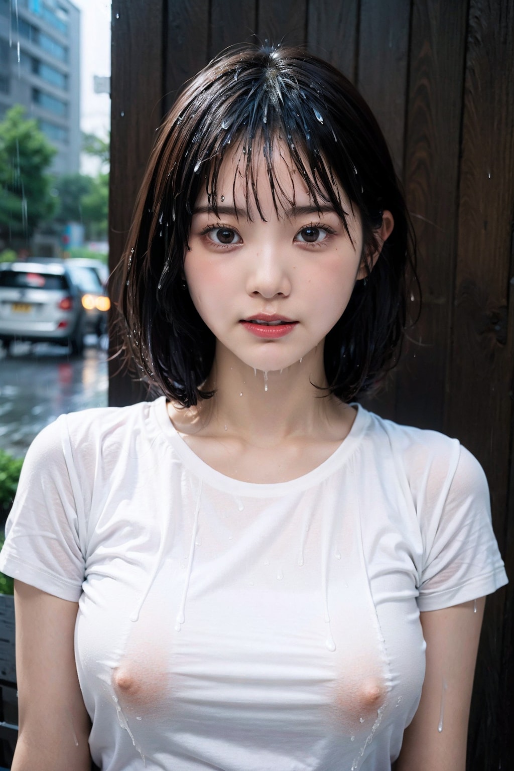 濡れ白Tで透けすぎ&ポロリ　拡大版