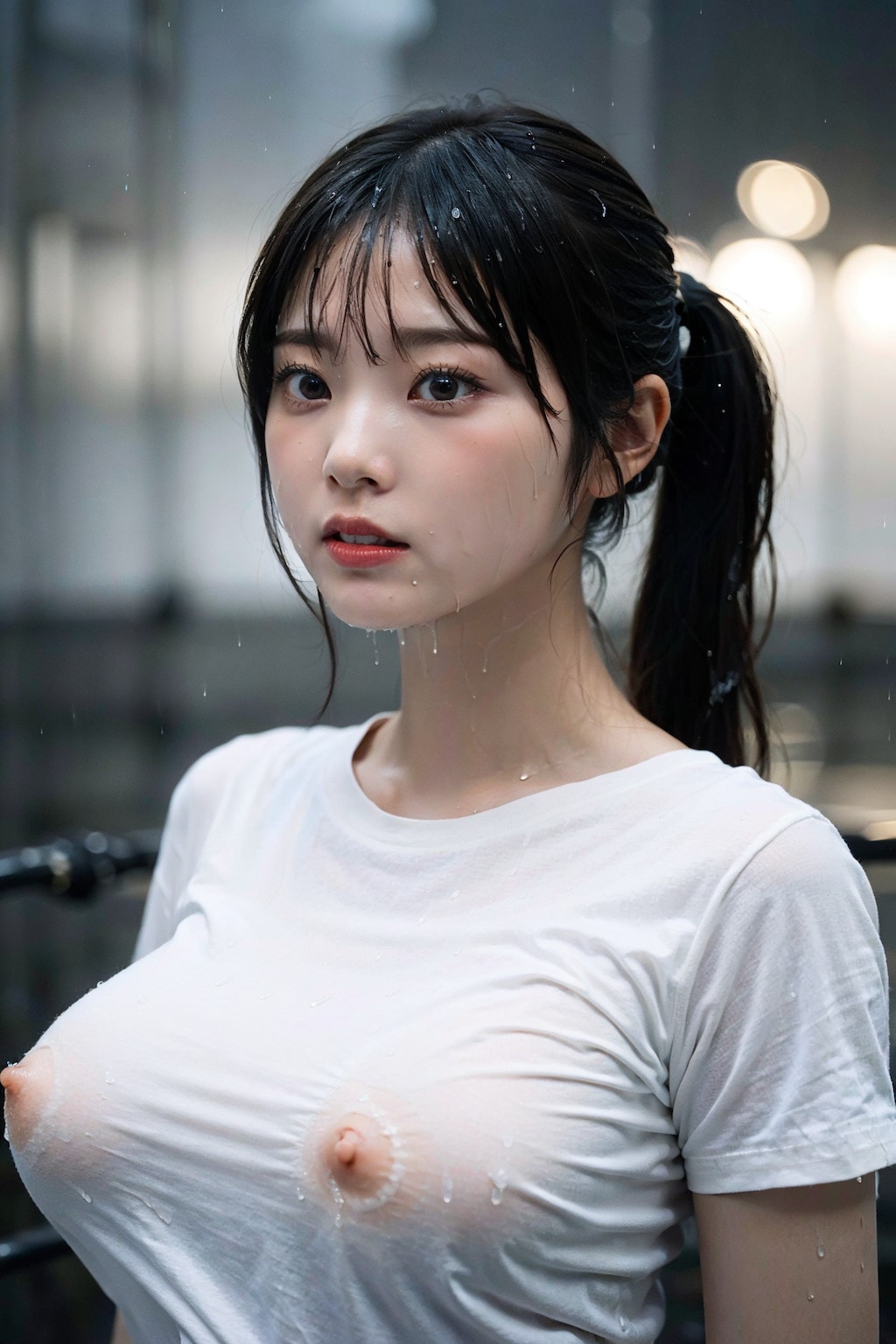 濡れ白Tで透けすぎ&ポロリ　拡大版