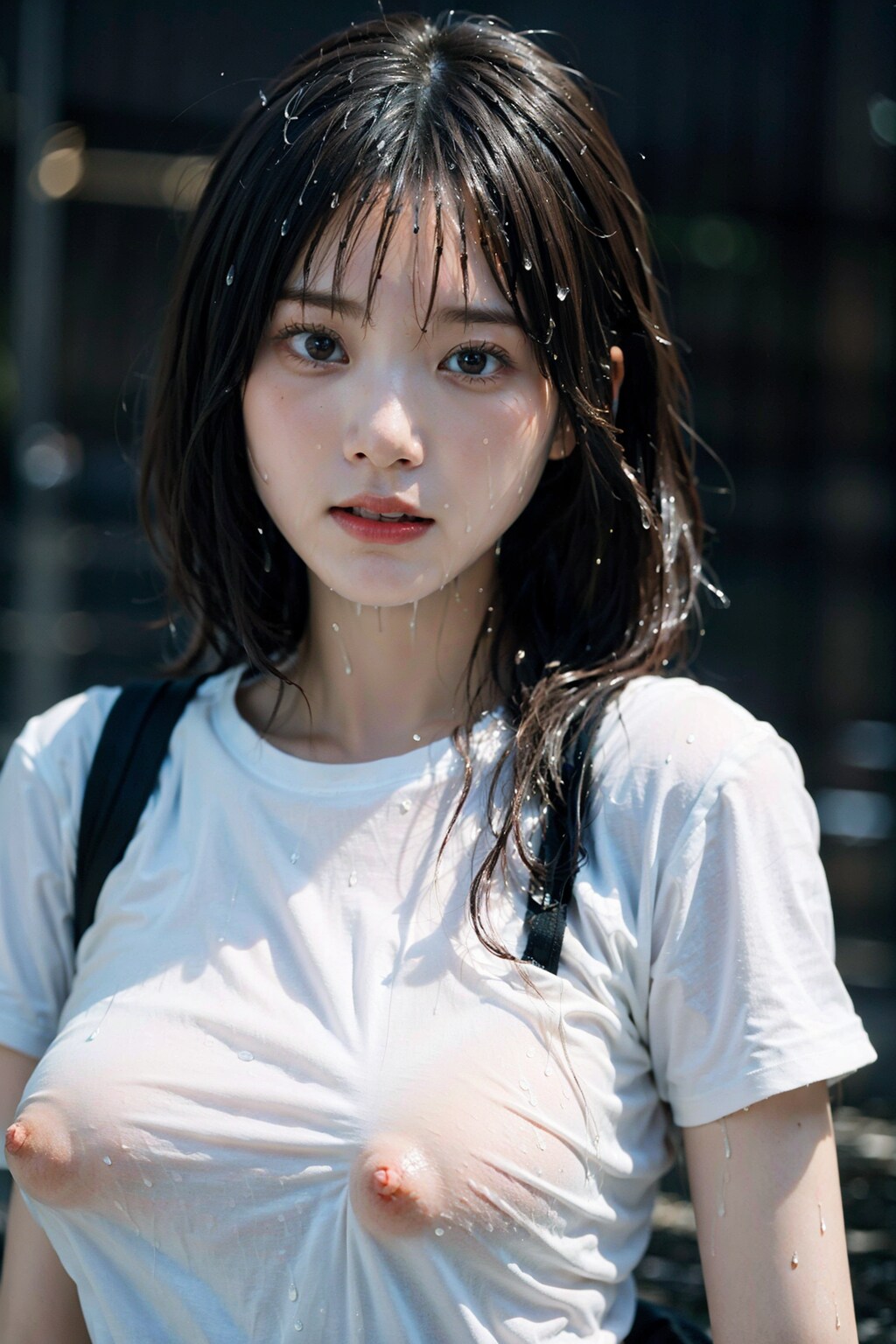 濡れ白Tで透けすぎ&ポロリ　拡大版