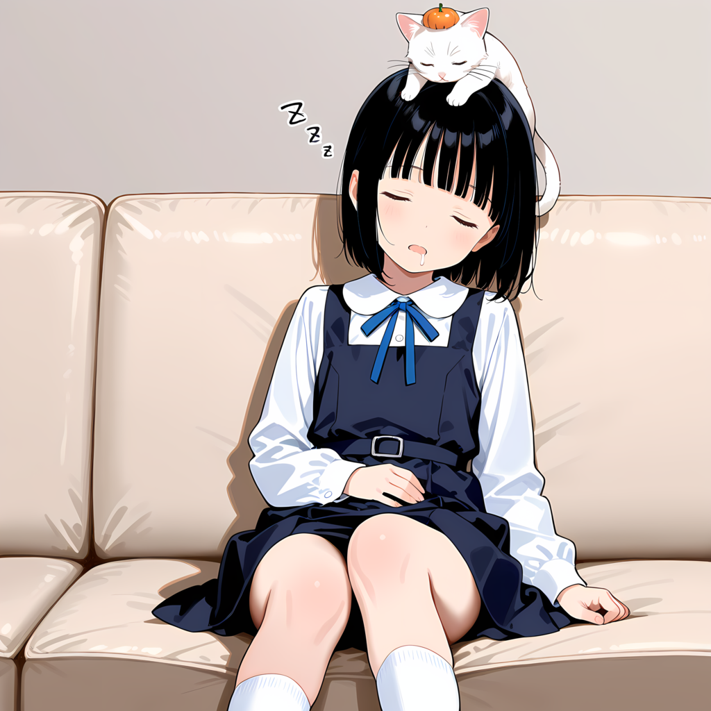 猫と眠る女の子
