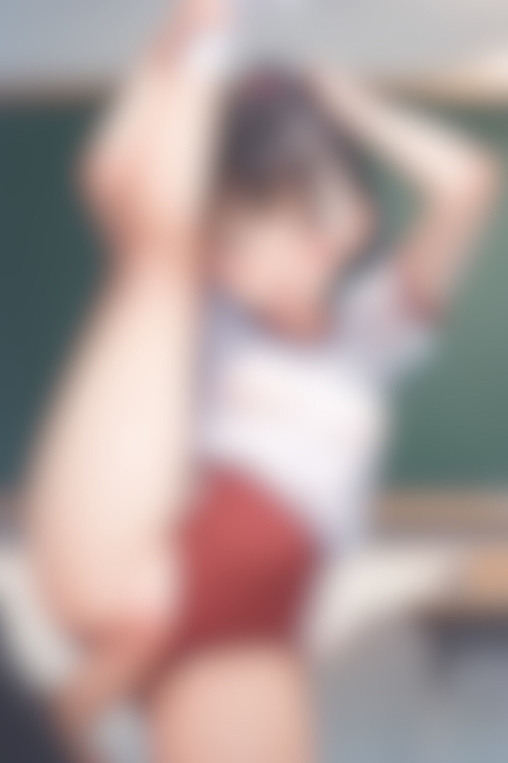 体操服ブルマ姿の〇リJ〇ちゃんたちに教室で片足上げずらし挿入（6枚）