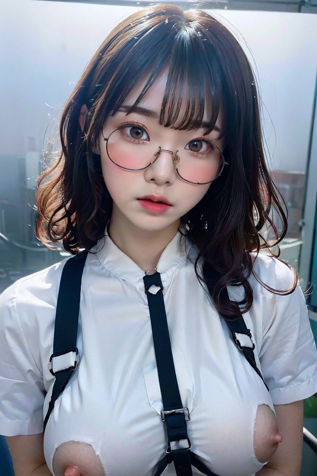 眼鏡女子校生がゴリゴリボンテージでポロリ　拡大版