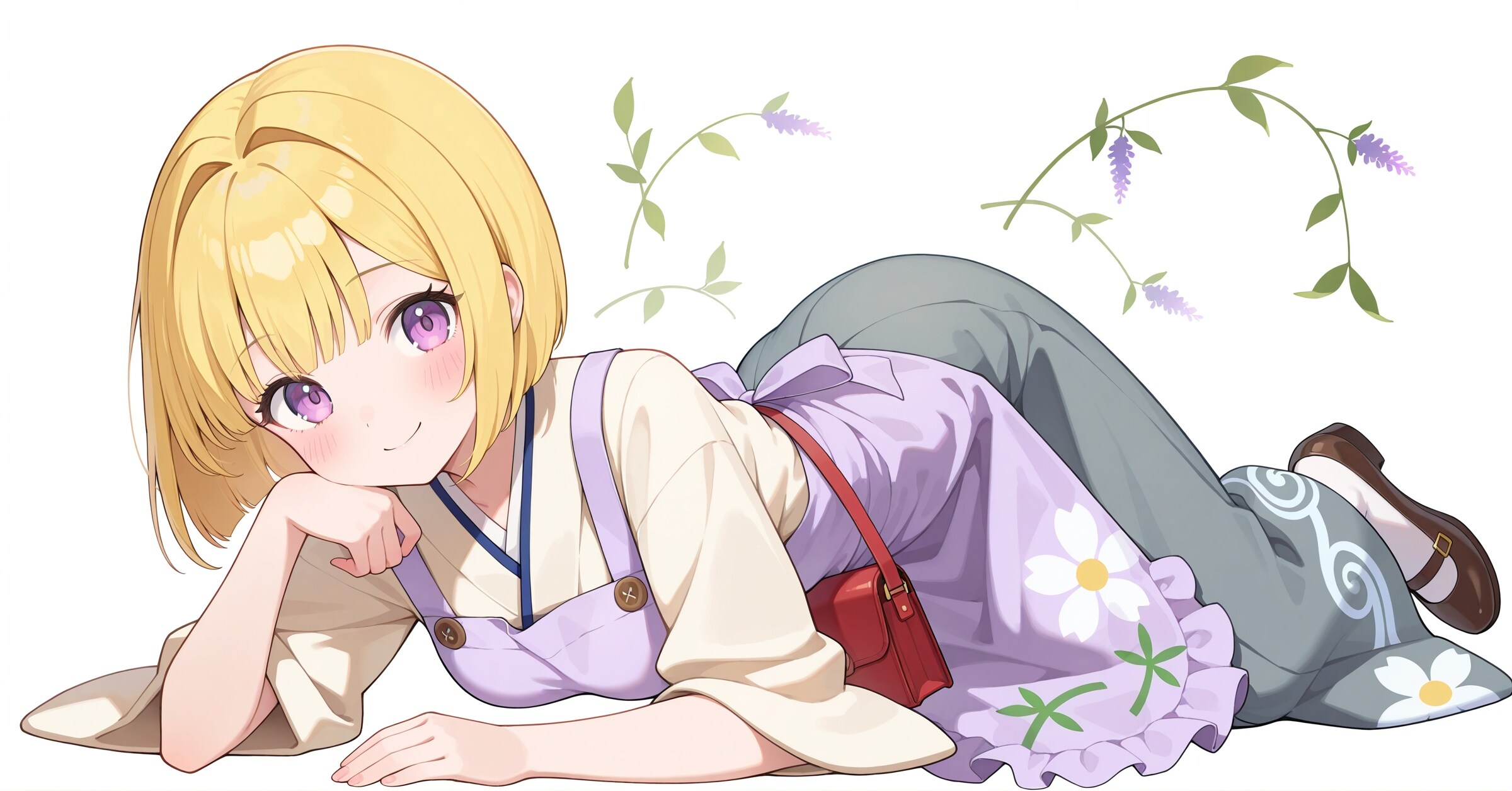 ラベンダー和喫茶コーデ