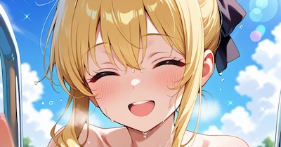 あまりの暑さにプールではしゃぎまくる女