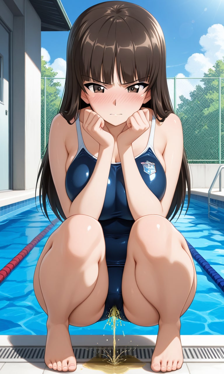 おしっこお漏らしチャレンジ【西〇しほ】(競泳タイプのスクール水着)