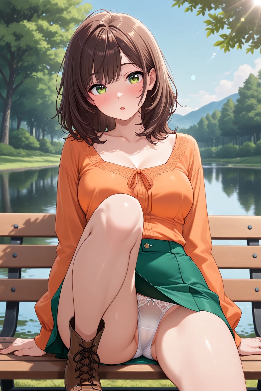 40枚:公園のベンチで大胆に足を組み替える彼女