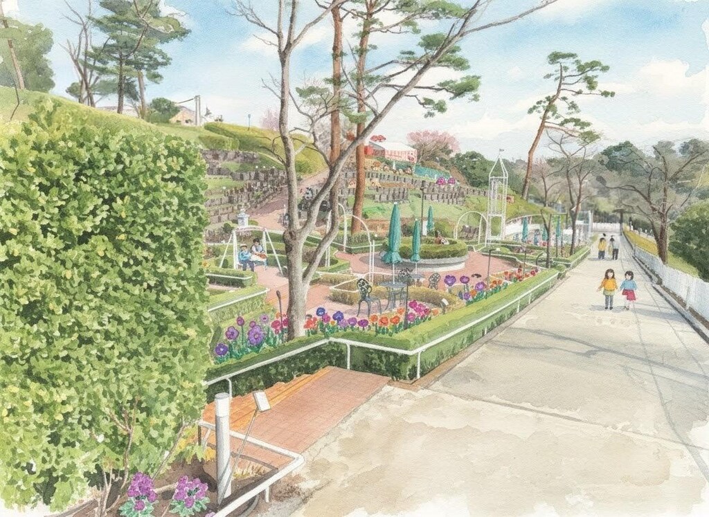 朝風商店街とローズパーク