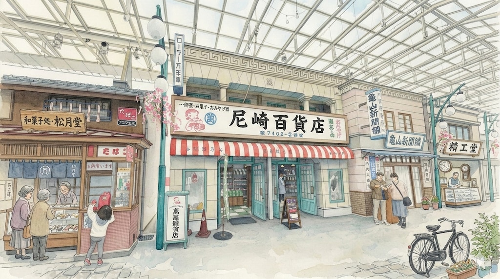 朝風商店街とローズパーク