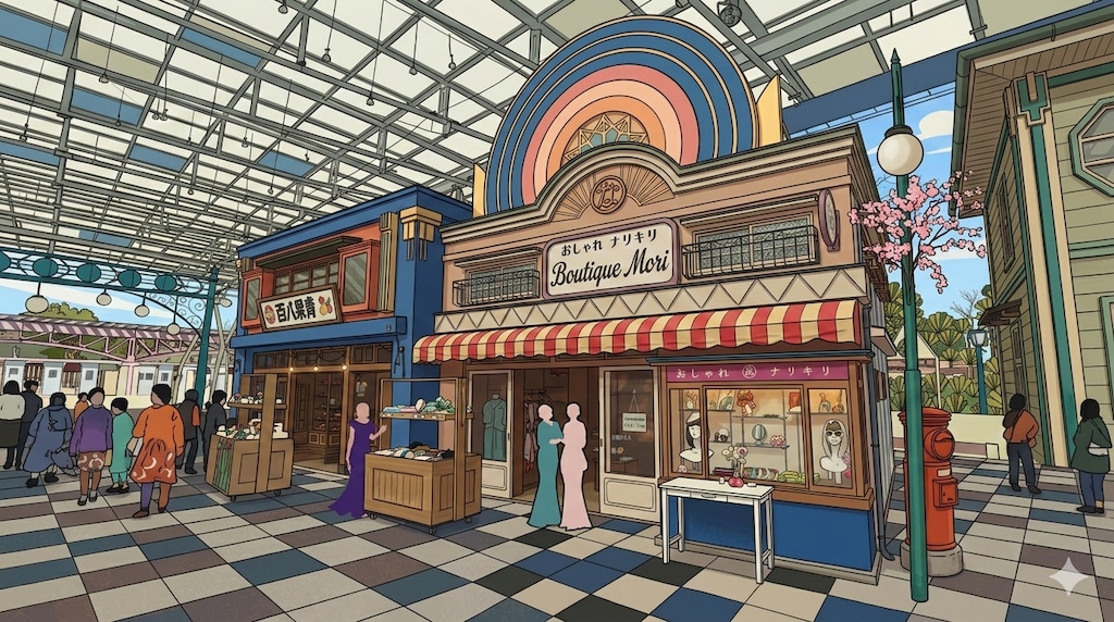 朝風商店街とローズパーク