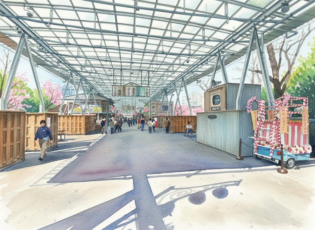 朝風商店街とローズパーク