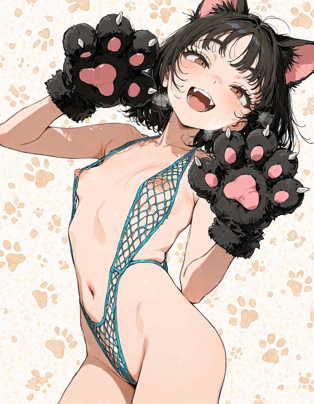 肉球手袋と網水着