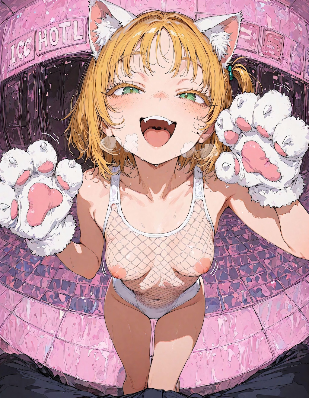 肉球手袋と網水着