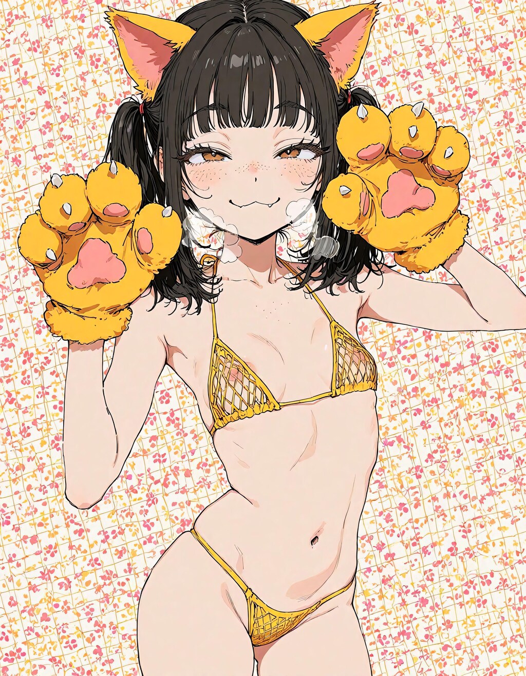 肉球手袋と網水着