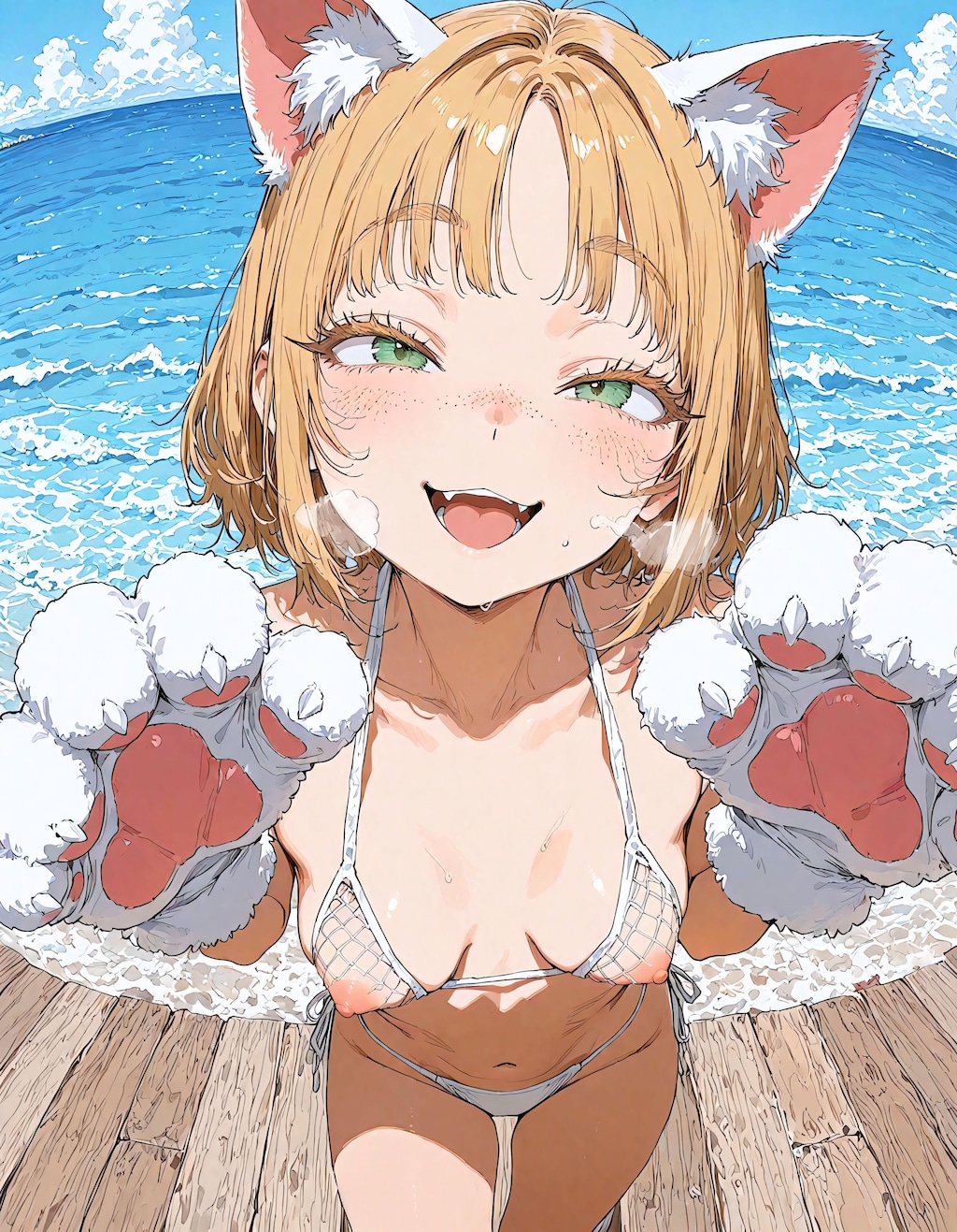 肉球手袋と網水着