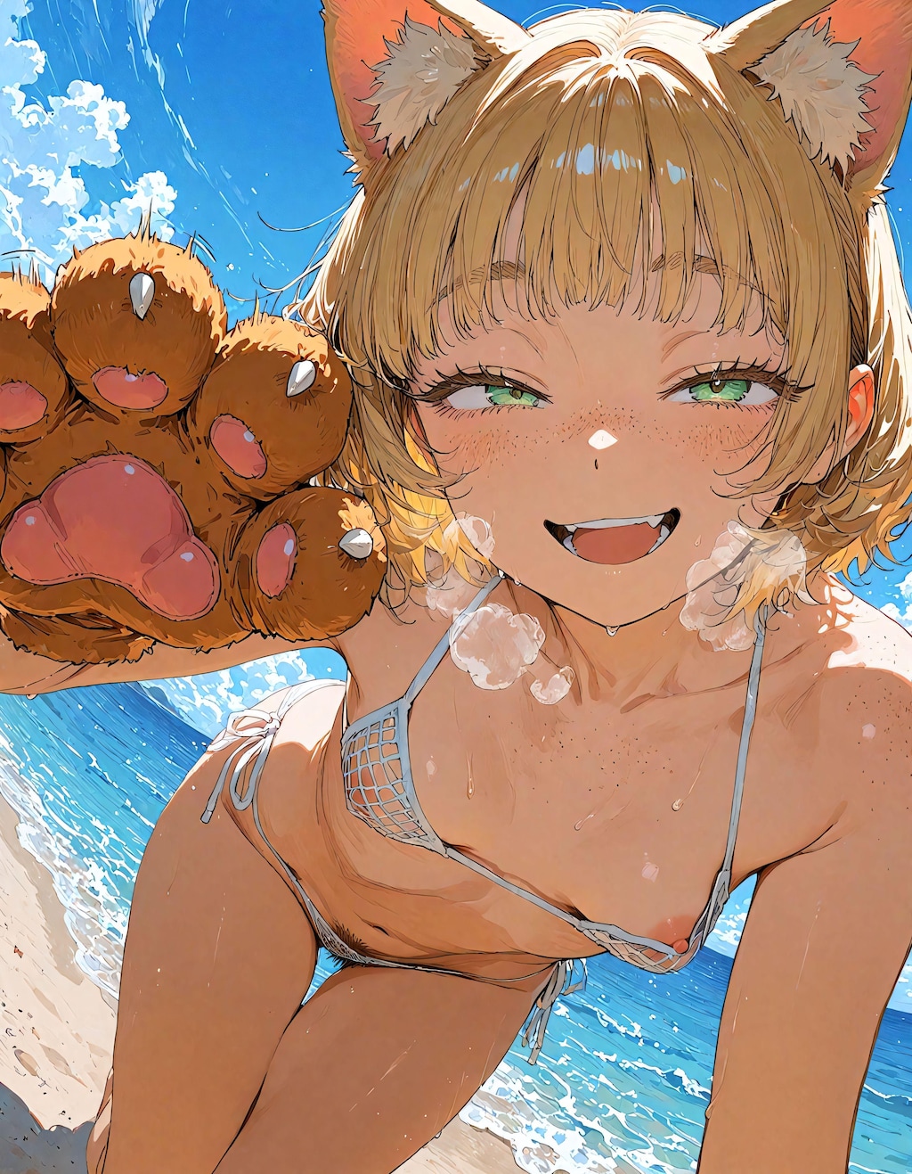 肉球手袋と網水着