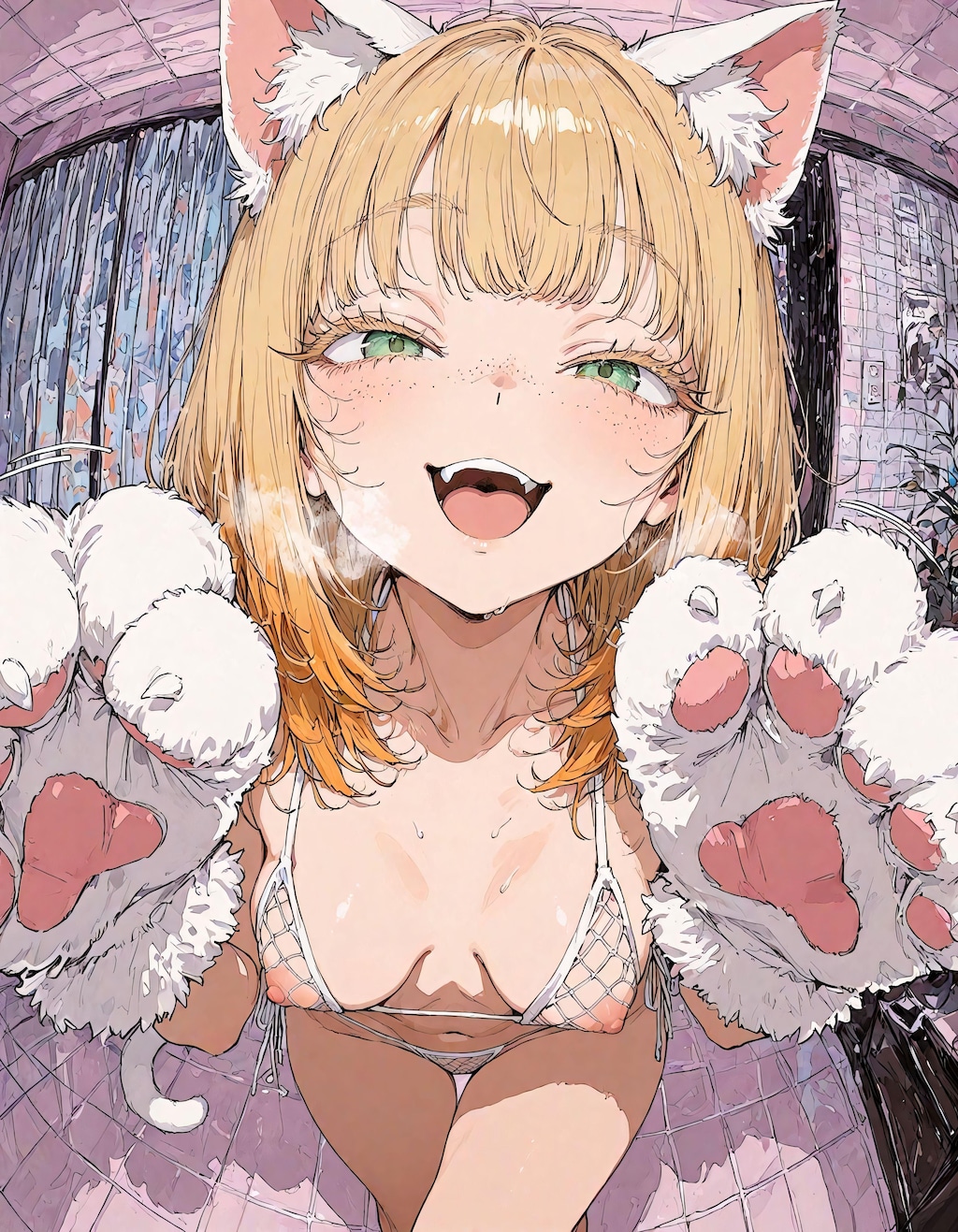 肉球手袋と網水着