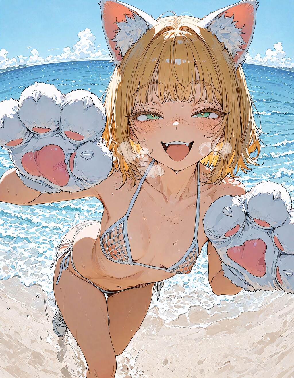 肉球手袋と網水着