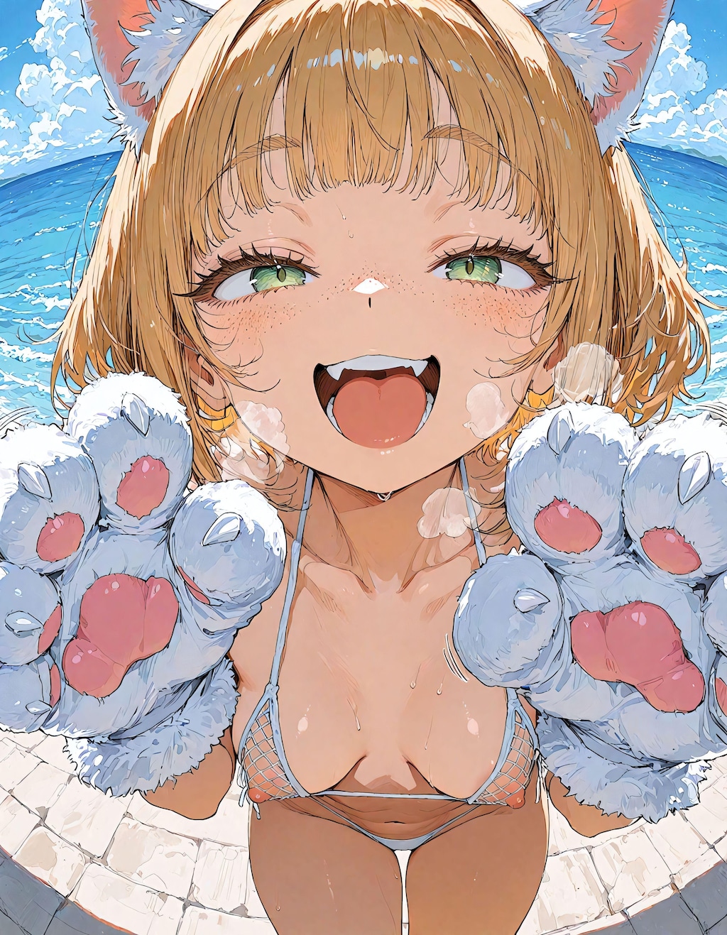 肉球手袋と網水着