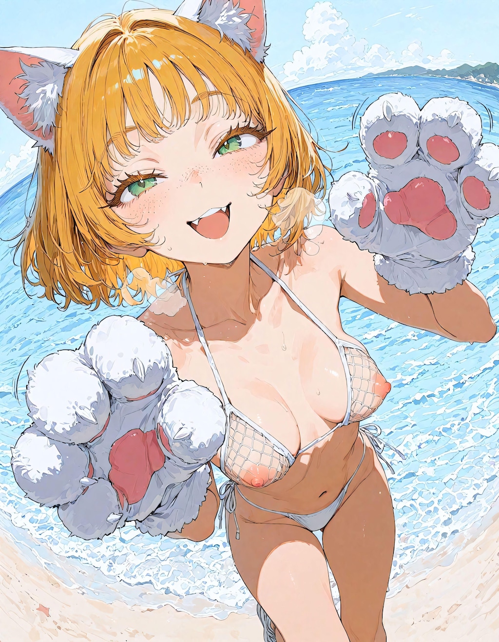 肉球手袋と網水着