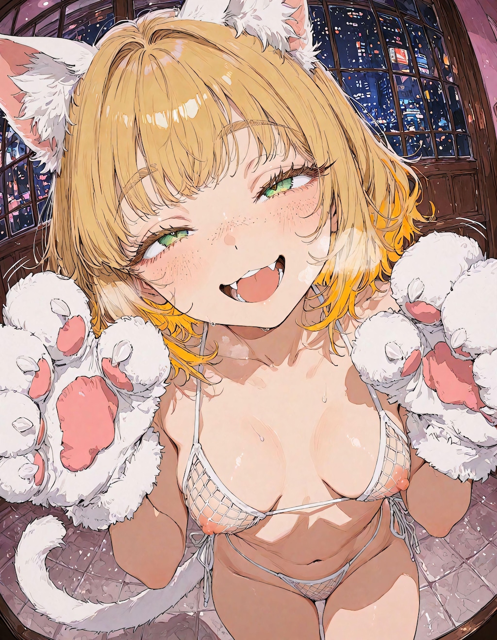 肉球手袋と網水着