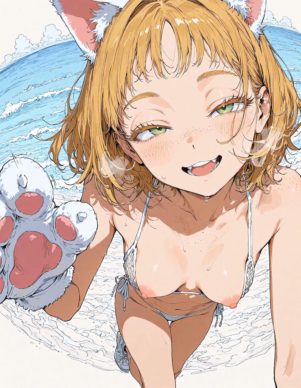 肉球手袋と網水着