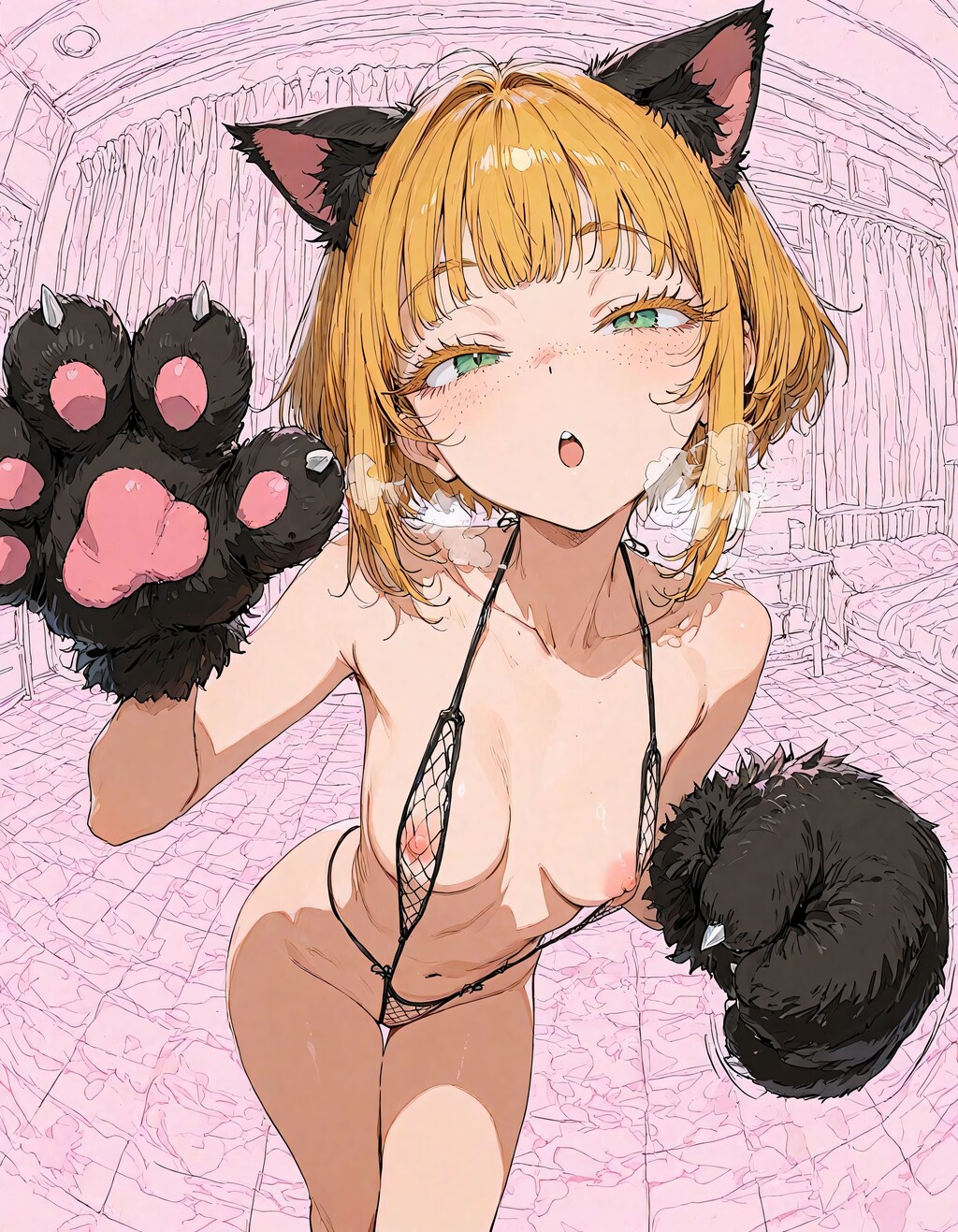 肉球手袋と網水着