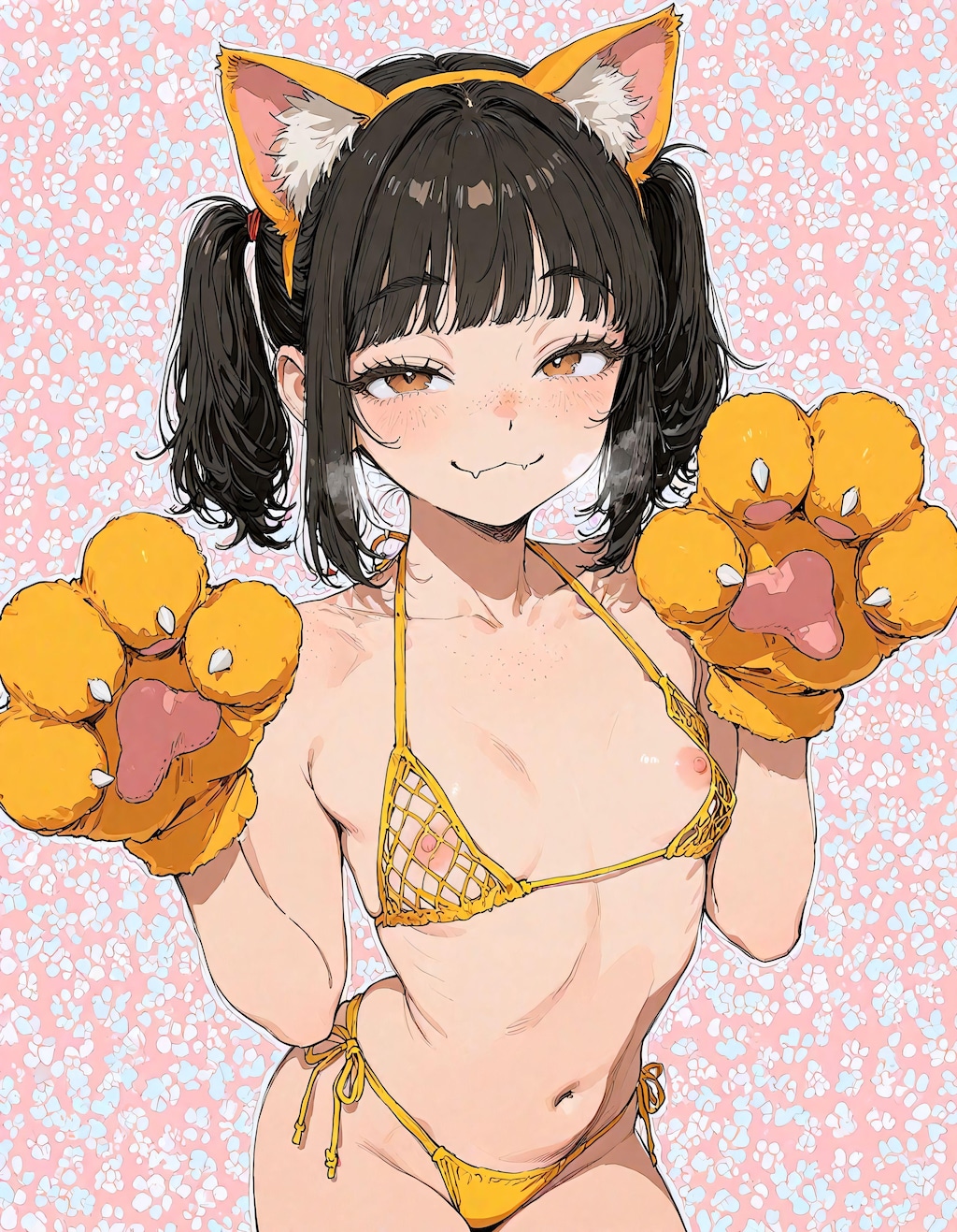 肉球手袋と網水着