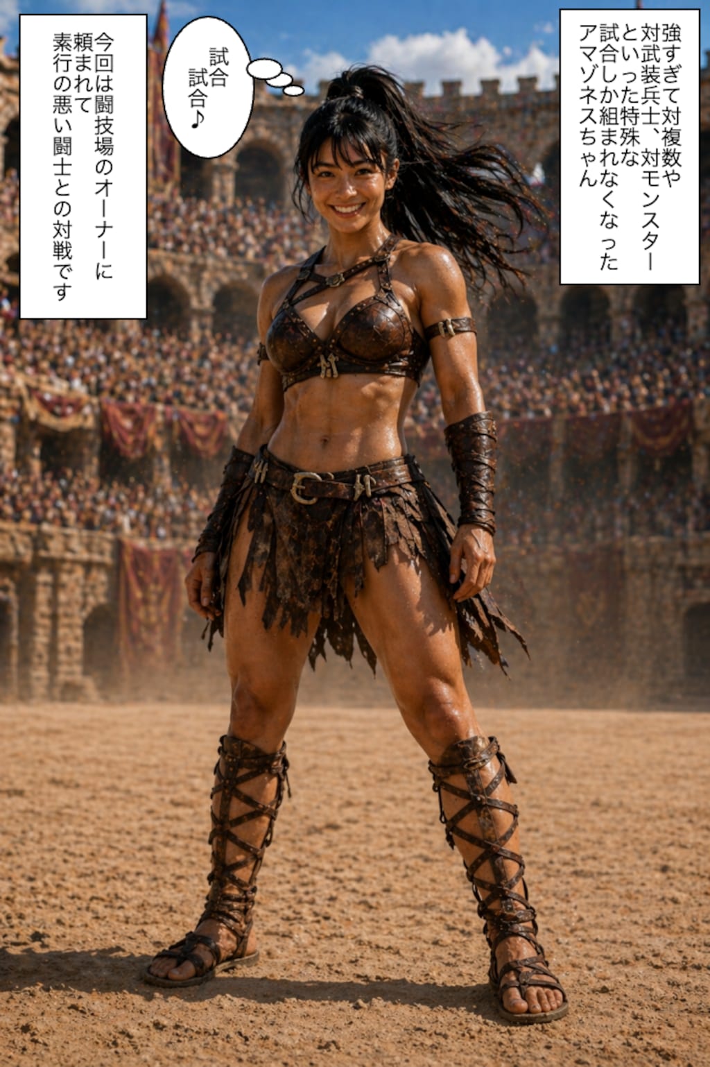 巨漢の闘奴と対戦するアマゾネスちゃん