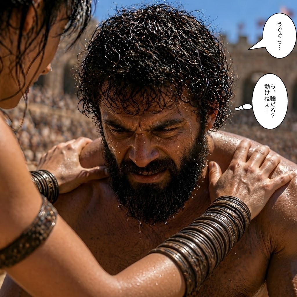 巨漢の闘奴と対戦するアマゾネスちゃん