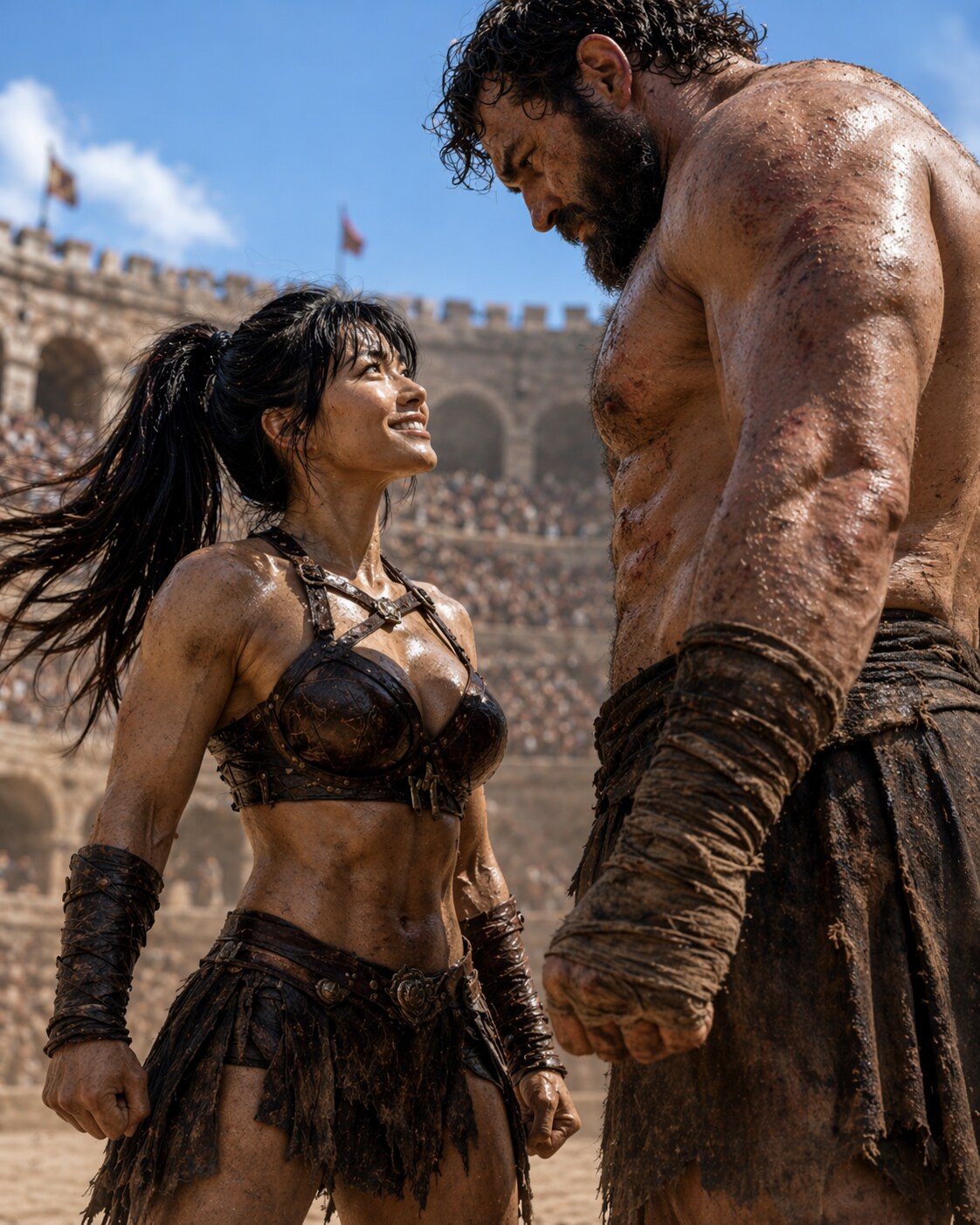 巨漢の闘奴と対戦するアマゾネスちゃん