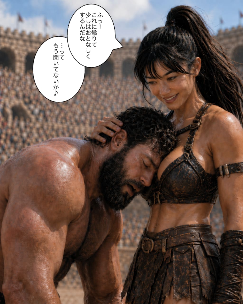 巨漢の闘奴と対戦するアマゾネスちゃん
