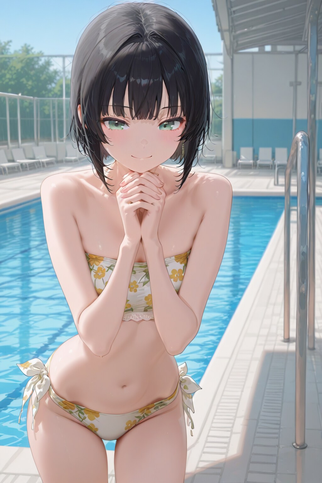 20251120【5枚】花柄のチューブトップビキニの女性