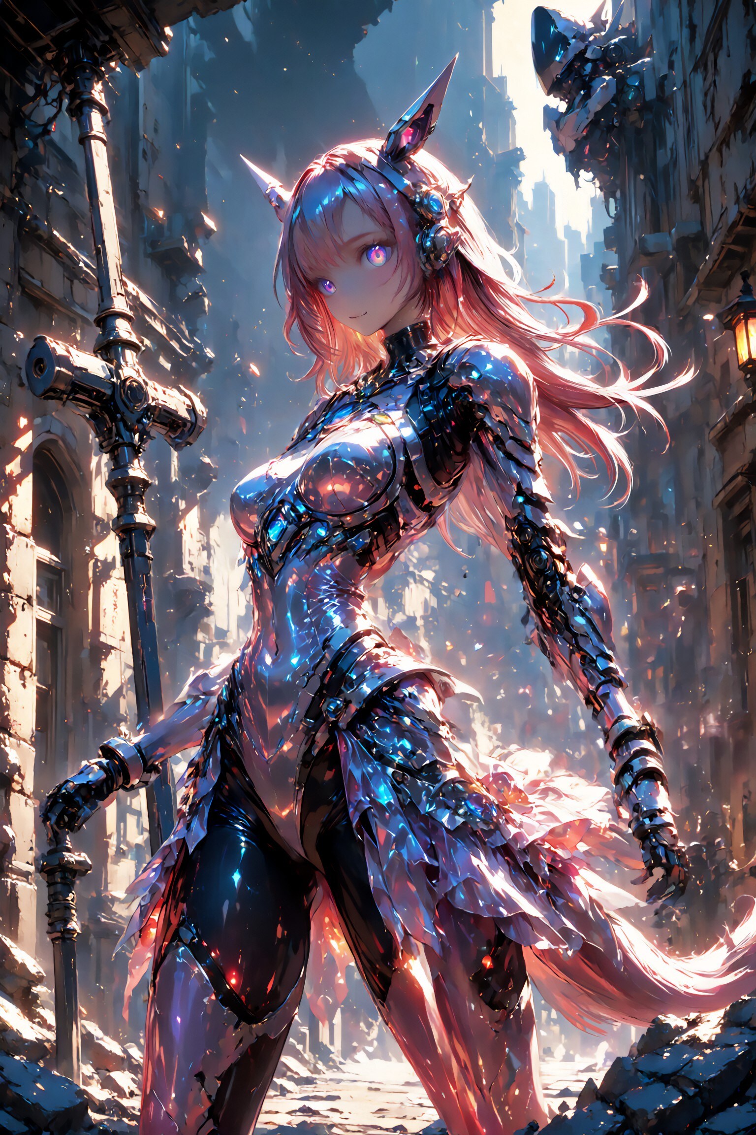 機械都市の廃墟と煌めく機械鎧