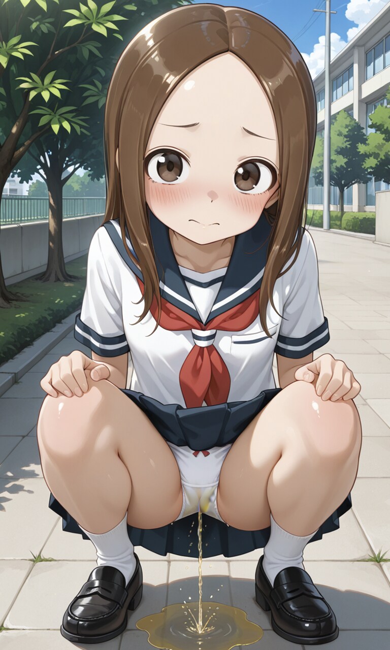 おしっこお漏らしチャレンジ【高〇さん】(セーラー服)