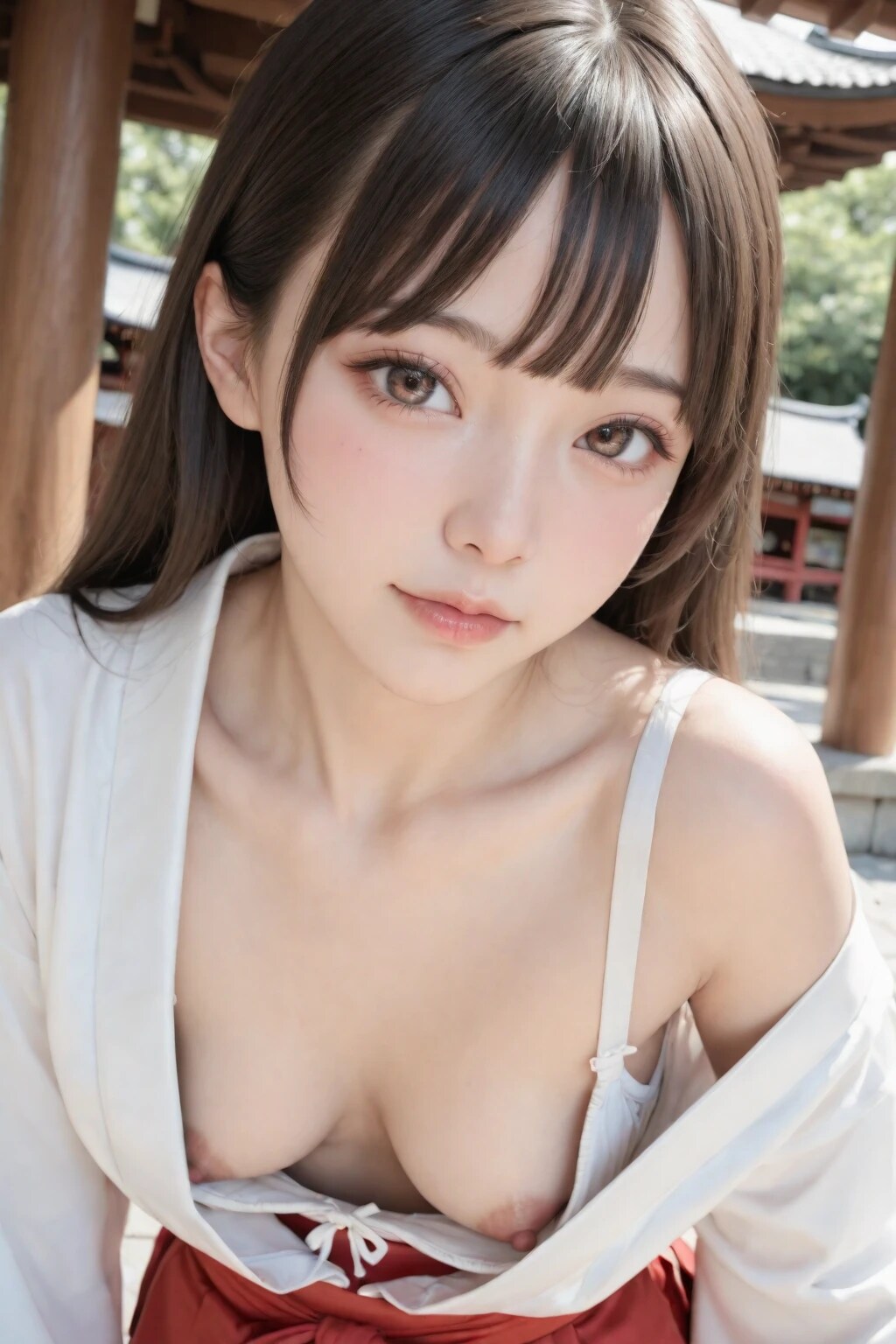 8枚:リアル系の胸チラ巫女