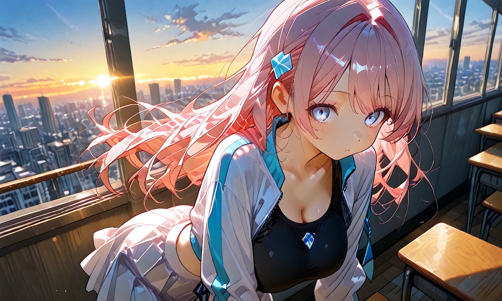 夕日の見える町で