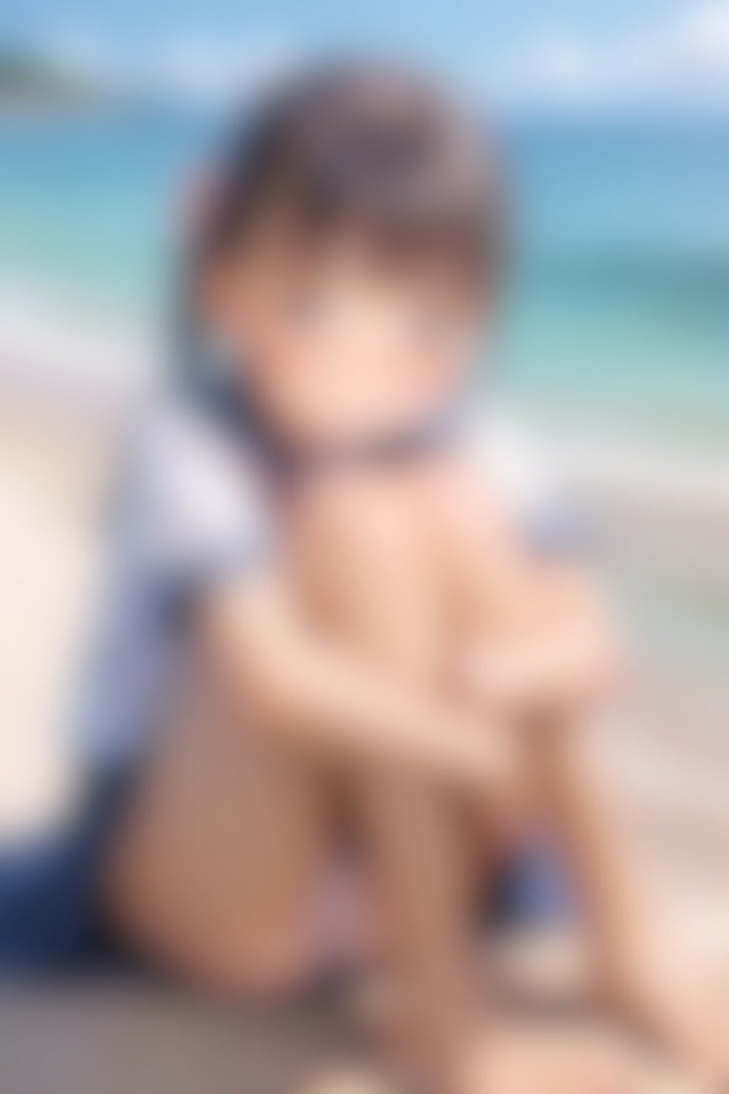 セーラー服〇リJ〇ちゃんたちが海で体育座りパンチラ（6枚）