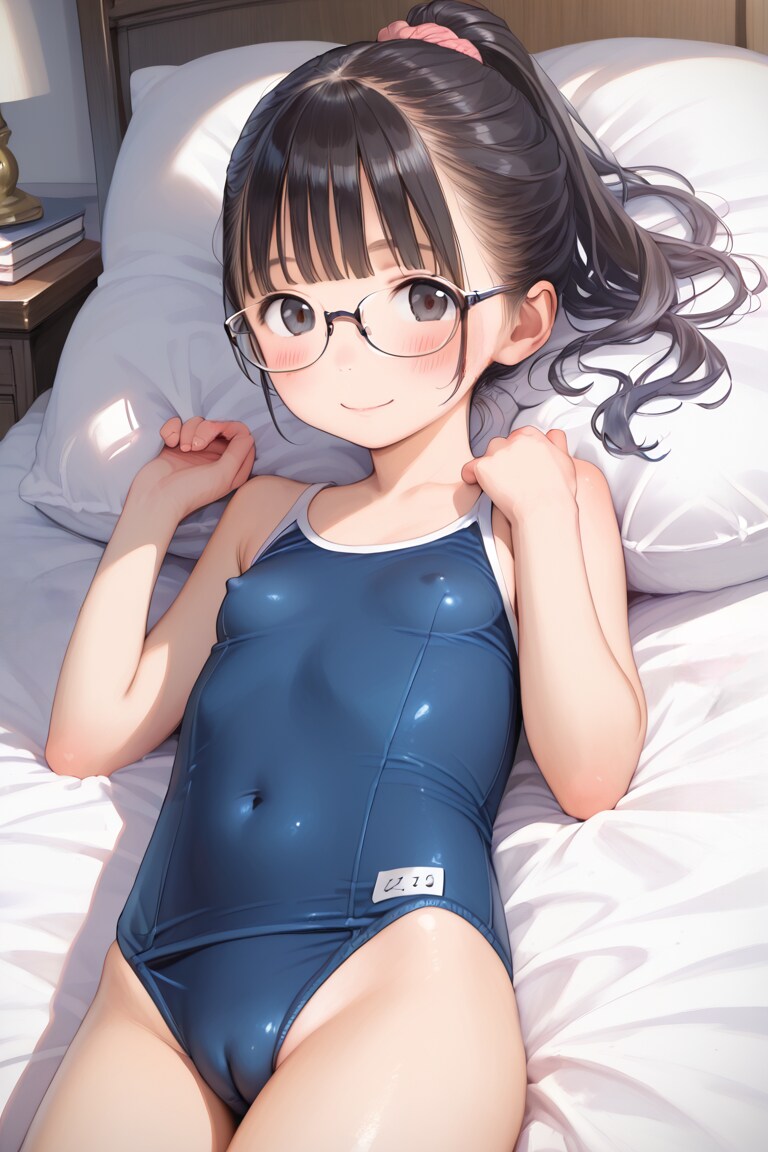 眼鏡〇リJ〇ちゃんたちがスク水で横たわりポーズ（12枚）