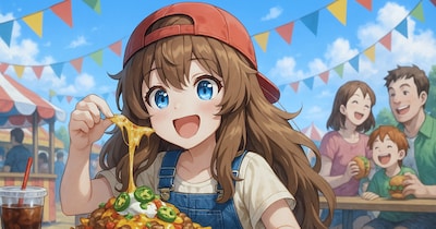 アメリカのフェスでメキシコ料理を食べる小さな女の子